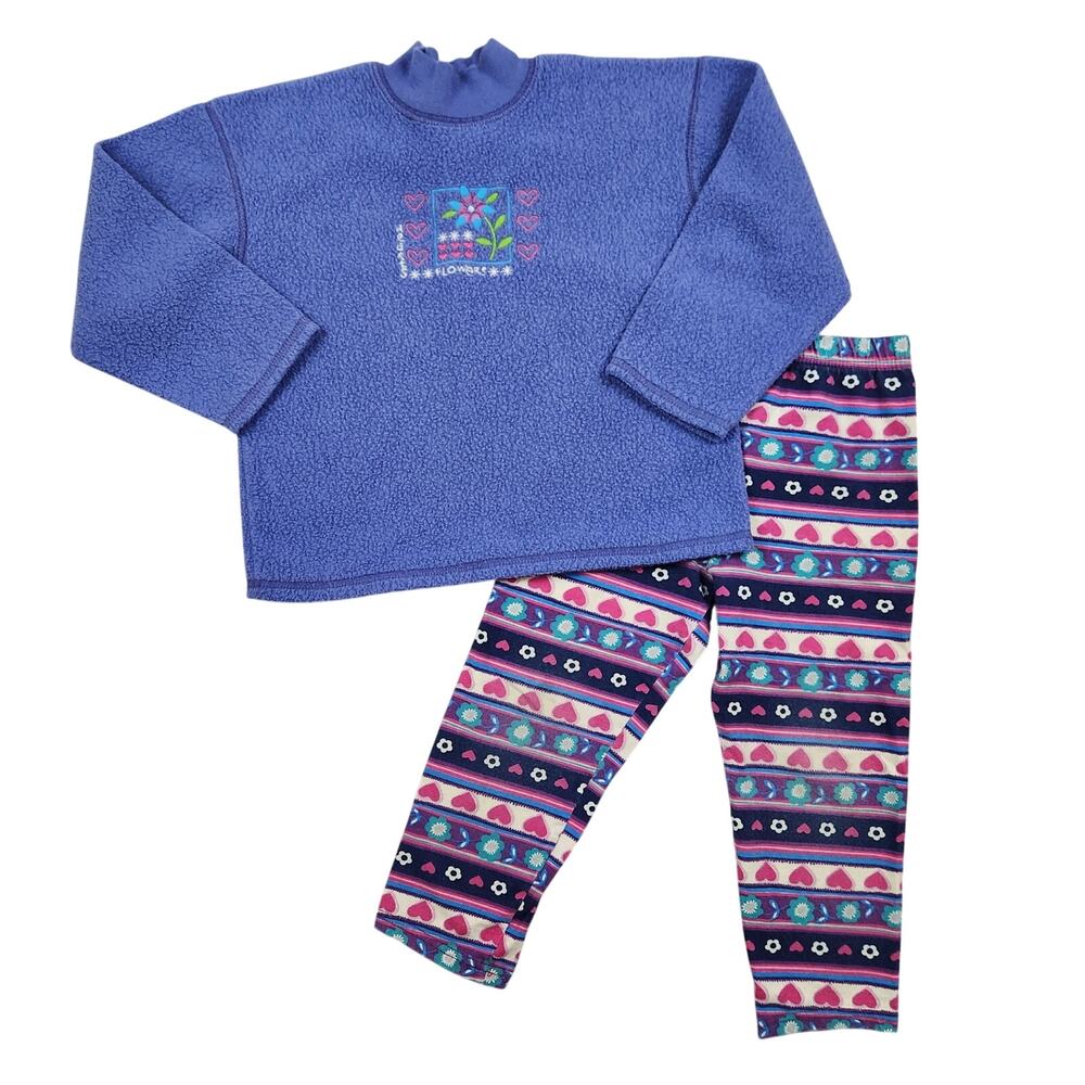 In Design 4/5 Girls Vintage 90s 2 Piece Fleece Outfit Floral Heart Leggings Set